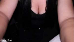 Brunette sucks friend’s cock after party in car.