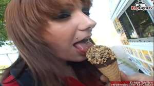 Skinny brunette Teen Girl with small tits gets a creampie after car sex