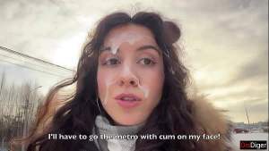 Risky Public Sex in the Car Huge Cum on Face and Cumwalk in metro
