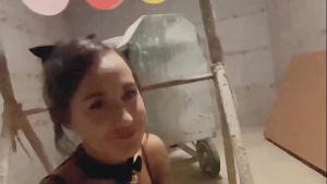 Dominant Girl Mistress tied Bondage Guy at Car Parking, Sucked and fucked his mouth with dildo, Femdom, Teens