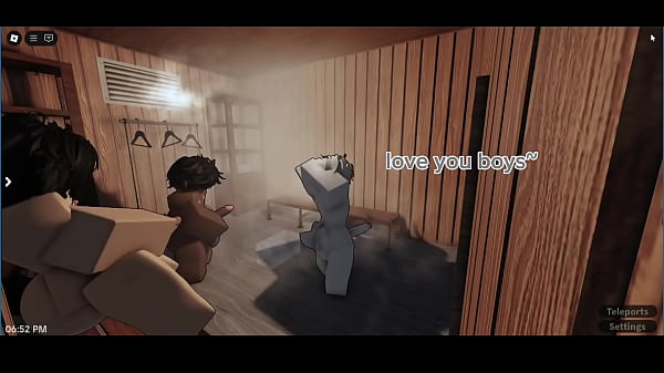 Femboy threesome in a sauna