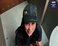 Risky public fuck-fest at McDonald’s toilet. Fucked a worker for splattered soda! – Eva