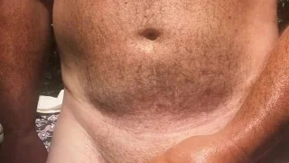 Sexy Daddy Bear masturbates outdoors and cums