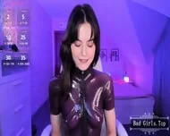 Super slim petite busty latex teen teasing solo