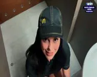 Risky public fuck-fest at McDonald’s toilet. Fucked a worker for splattered soda! – Eva