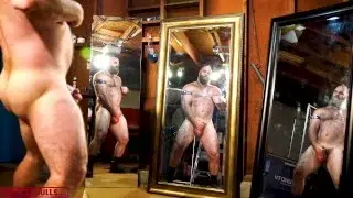 ALPHA MUSCLE BULL FLEXING, STROKING HIS COCK IN FRONT OF MIRRORS