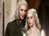 Emilia Clarke having a guy lower her dress to go naked, the