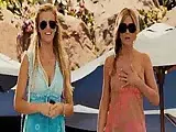 Brooklyn Decker breasts bouncing in a low-cut blue top as