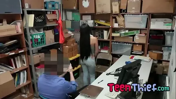 Bonnie Grey and Maya Bijou need to pay for their theft. They got taken to an office and gets into taking a long dong into their shaved cunts.