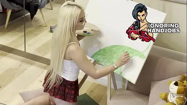 Horny Blonde College Slut in Short School Uniform Skirt gives his Teacher a Lesson by Cock Teasing but without an Orgasm or Cumshot